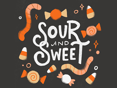 Sour + Sweet candies candy design doodle gummy worm halloween candy halloween illustration illustration illustrator lettering mcm sour candy spooky spooky season typography typography illustration