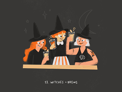 Witches + Brews beer bewitched brewery brewing brews character illustration design doodle halloween hocus pocus illustration illustrator mcm spooky spooky season twitches witch witch illustration witches woman illustration
