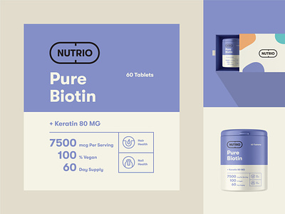 Packaging design for Nutrio Supplements biotin branding haircare label label design logo logotype nutrition packaging design skincare supplement supplements vitamin wellness
