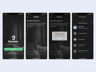 Fitness & Gym Mobile App UI Design (QR Reader, Signup Screen) dark mobile ui fitness app fitness app ios fitness mobile app fitness ui gym app gym mobile app gym ui ios app design ios ui design iphone app design membership ui mobile app design mobile app ui mobile qr reader ui ui design