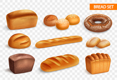 Bread icon set baguette bread illustration realistic rolls vector