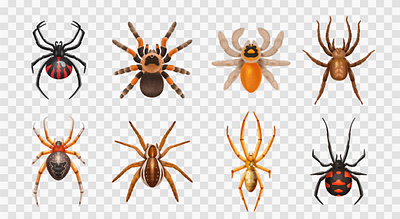 Spiders icon set harmless illustration realistic spiders toxic vector