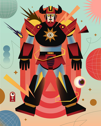 RED RODEO ROBO 01 bull digital earth ethereum eye illustration japan mecha nft opensea red retro robot vector