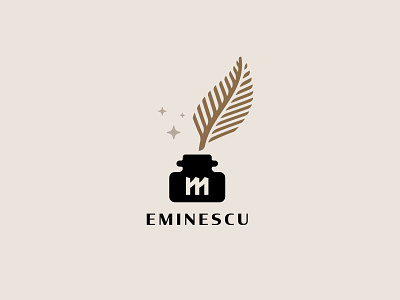 EMINESCU brand branding cajva design emblem eminescu feather fountain pen identity ink logo m mark poem poetry