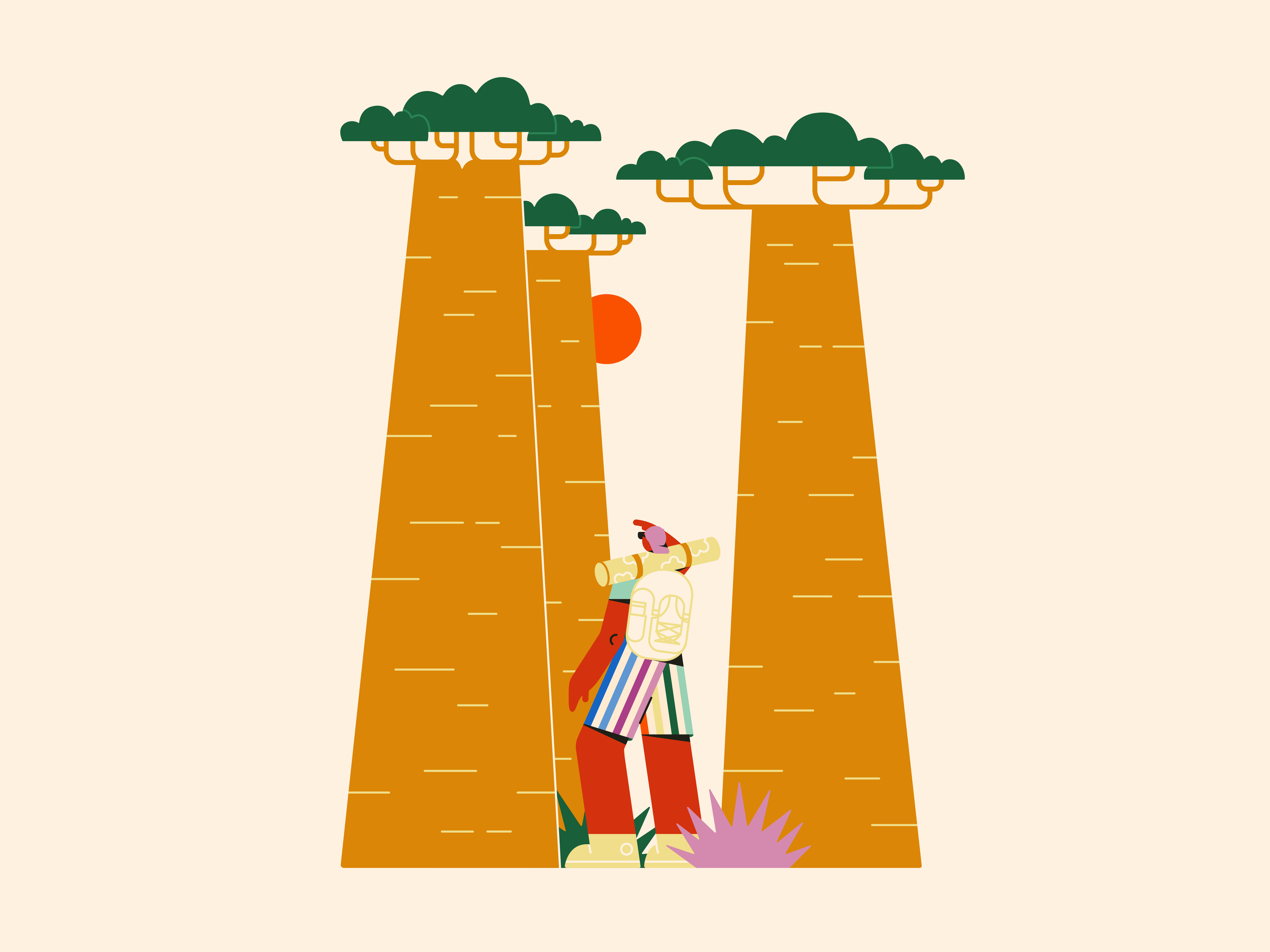 Madagascar Holidays 2d illustration baobab bold shapes cartoon character design cute flat flat illustration flat vector art graphic design happy illustration madagascar minimal modern new trendy vector graphics warm colors web illustration