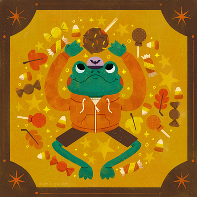 Day 29- FROG + CARAMEL APPLES art autumn character childrens book cute design digital illustration drawing fall frog halloween happy halloween illustration kidlitart robin sheldon