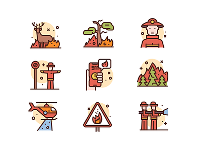 Wildfires fire fires icons illustration wild
