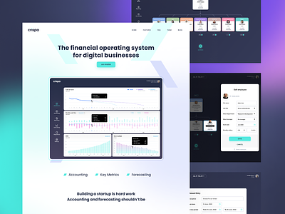 Crispa - The financial operating system b2b b2c clean dark theme dashboard data analytics design finance fintech graphic design landing managing tool platform ui ux waitlist web application web design webflow website