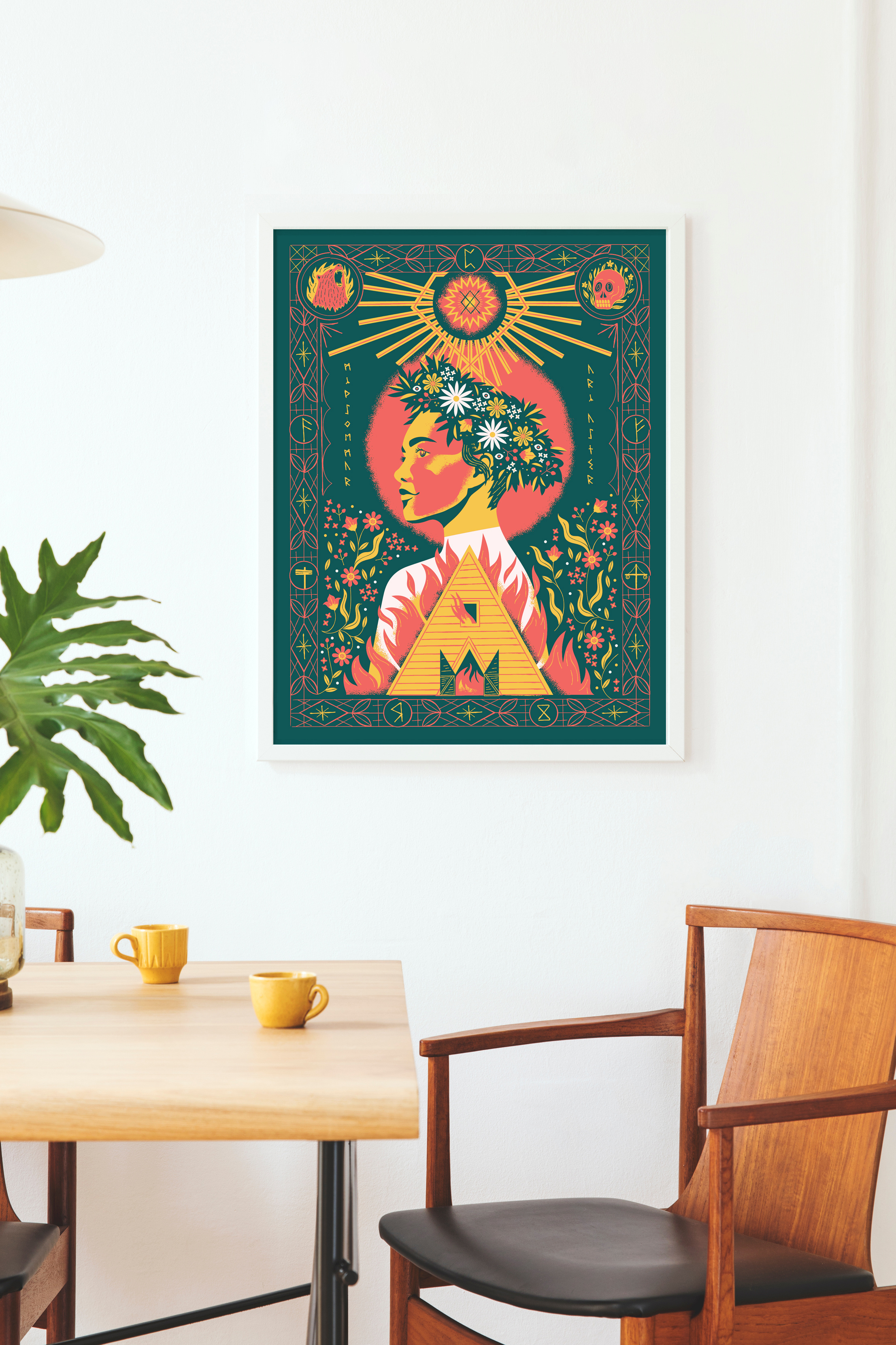 Midsommar Screenprint bear cult fire flowers halloween illustration midsommar print screenprint skull