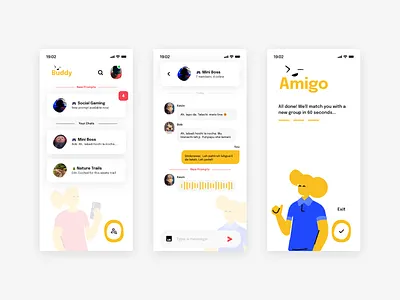 Buddy | Social Media App android app design apple branding chat app design flat illustrations google idea illustration interactive design ios logo social app social media ui user experience user interface ux website