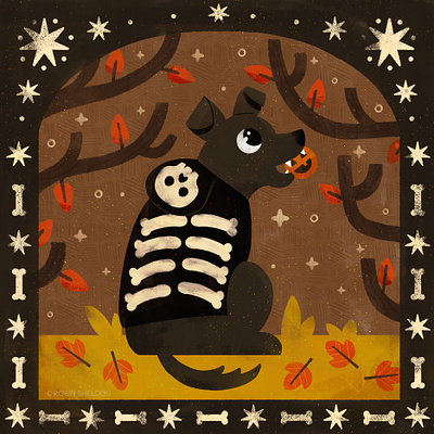 Day 30 - PET + COSTUME character childrens book cute design digital digital illustration dog fall halloween happy halloween illustration kidlitart peachtober peachtober22 pet robin sheldon