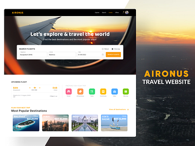 Aironus Travel Website air travel design homepage landing page naimul hasan polock travel website typography ui uiux ux web app web uiux website ui