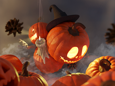 Happy Halloween! 🎃 3d blender blender3d c4d cinema4d fog halloween horror ilustration pine pumpkin scary smoke spooky
