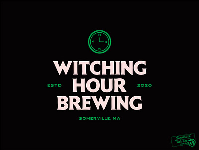 Witching Hour Brewing beer black bold brand identity branding clock creative design graphic design green illustrator label logo logo design masculine typography vector vintage white