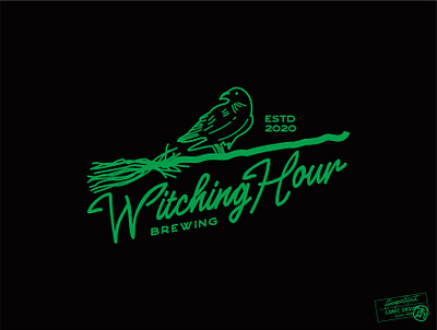 Witching Hour Brewing beer bird brand identity branding broom combination mark doodle drawing graphic design illustrator lettering logo script type typography vector vintage visual identity witch