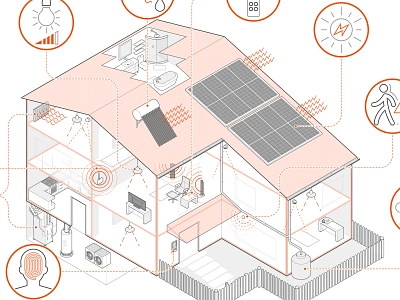 Smart Home bathroom energy furniture heat house icons isometric art isometric design light line art line work security sound technical drawing technical graphics technical illustration tv water wi fi