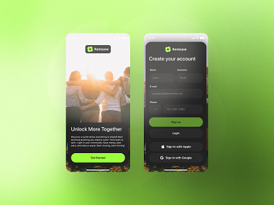 RentEase Mobile Application Design app application bento branding card create account e com ecommerce flow green logo mobile signin signup ui ux uxui