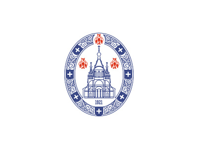 The Archdiocese of Russian Orthodox Churches in Western Europe badge blue brand design branding branding design building catherdral christian church cross emblem illustrator logo ornament red responsive russia vector visual identity white