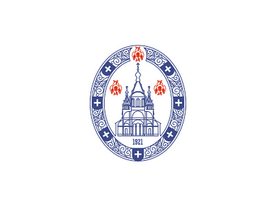 The Archdiocese of Russian Orthodox Churches in Western Europe badge blue brand design branding branding design building catherdral christian church cross emblem illustrator logo ornament red responsive russia vector visual identity white