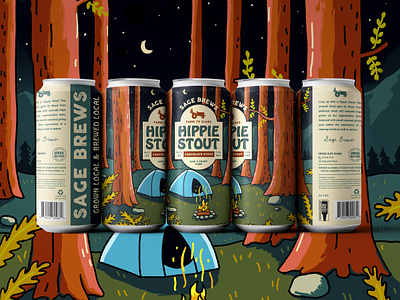 Hippie Stout Can for Sage Brews beer beer can bonfire branding camp camping can fall label label design mountains nature outdoors packaging packaging design stout woods