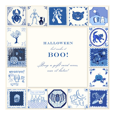Halloween but make it blue. blue blue and white classic delft halloween