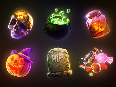 3D Halloween Illustrations 3d 3d art 3d icon 3d illustration 3dart 3dmodeling art best blender boo c4d candy free halloween illustration obtic pumpkin render rendershit rip