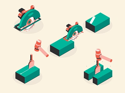 Isometric Construction Equipment animation block break cement concrete construction cut hammer isometric power tools safety saw