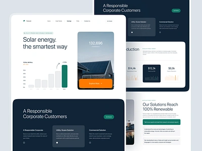 Solar Energy Landing Page agency business chart clean company dark energy green homepage landing page orange panel solar web web design website