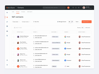 Kirrivan CRM Design - Managing table column in Contact list animation column contacts crm dashboard design leads list management product design saas sales table tables ui ux webapp