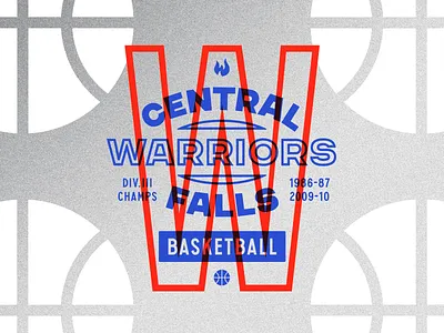 Central Falls Warriors Badge all caps athletics badge badge design basketball blue bold branding flame graphic design icons metallic overlay red silver sports texture warriors