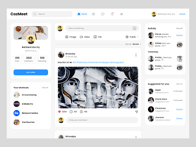 CozMeet - Social Media Dashboard clean dashboard figma social media uidesign uiux user interface