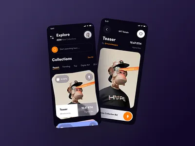 NFT Collections App app appdesign appui clean dark modern nft nftapp nftcollection ui ux