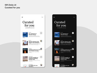 [Daily UI] 091. Curated for you 091 appdesign cureatedforyou dailyui darkmode design lightmode modern simple ui uiux