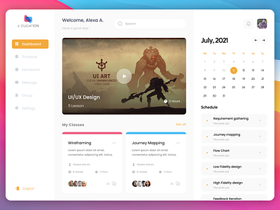 E-ducation Portal | Education Web Dashboard UI dashboard e learning educational figma mockup tutorial website ui ux web app web design web portal website