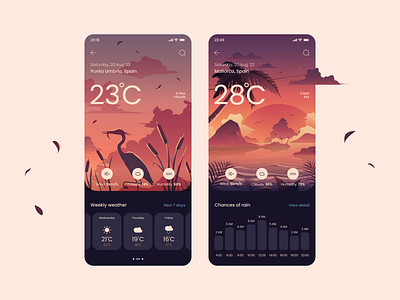 Weather forecast mobile app app clean concept design graphic design illustration landscape mobile app mobile design nature sunny temperature typography ui ux visual weather app weather forecast weather illustration