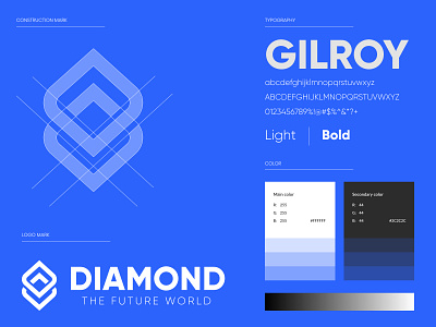 Diamond logo design and brand guidelines brand brand identity branding business design logo logo design logotype minimalist mmehedi modern professional startup typography ui