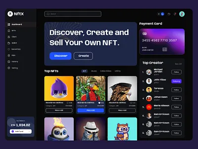 Nftx - NFT Dashboard 🔥 bitcoin crypto cryptocurrency dashboard design eth figma nft nft dashboard nft market nfts sell so solaimanali token ui ux webflow