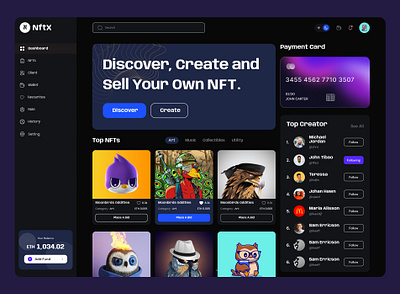 Nftx - NFT Dashboard 🔥 bitcoin crypto cryptocurrency dashboard design eth figma nft nft dashboard nft market nfts sell so solaimanali token ui ux webflow