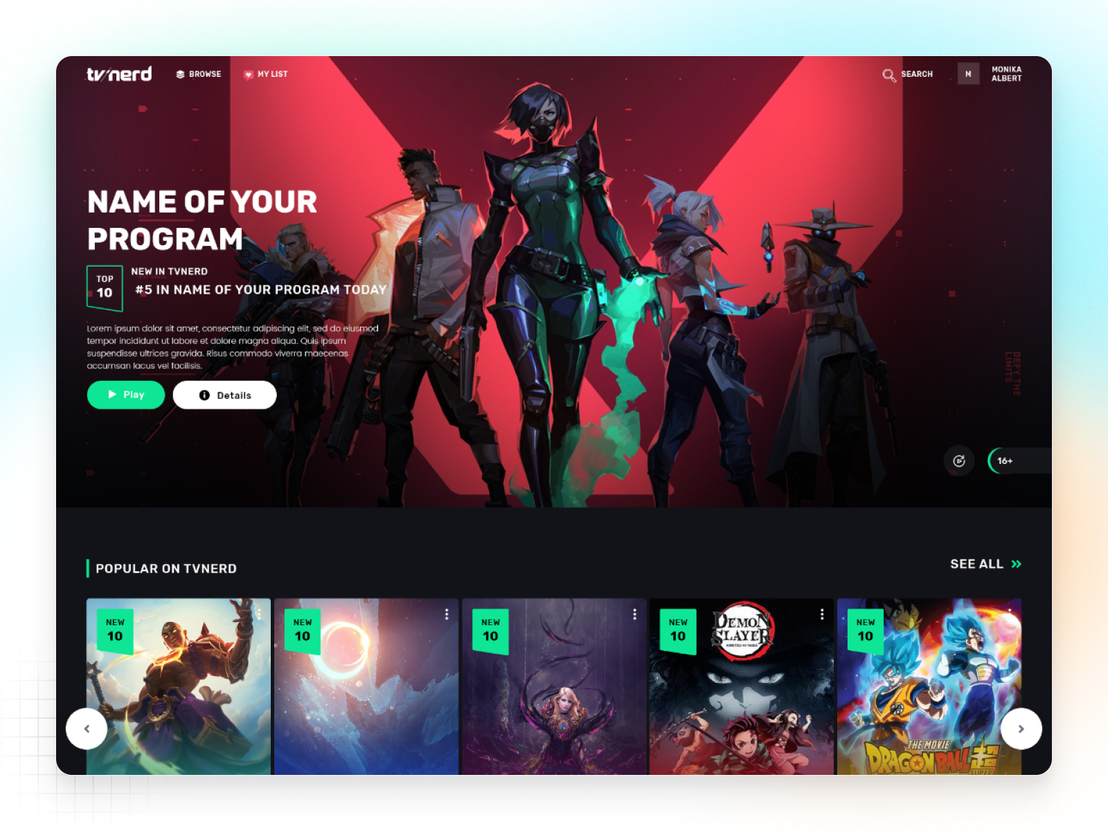 ✦ TVnerd — OTT Platform Website Design app landing page branding creative design graphic design live tv logo onlinetv ott ott platfrom redesign ui web app web application