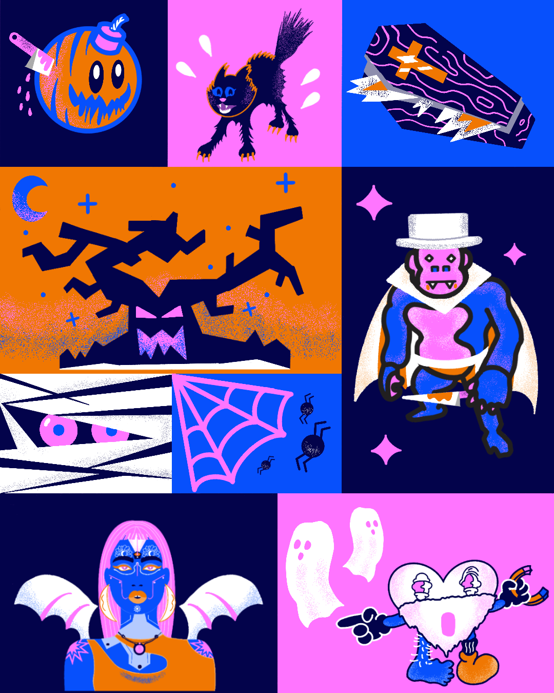 2022 Halloween Festive Grid Illustration art cats coffin grid illustration halloween halloween vibes illustration illustrations mummy mysterioustree nft nfts pumpkin spiders spooky spooky season spooky vibes trickortreat vampire witch
