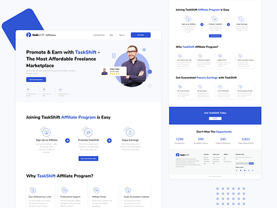 TaskShift Affiliate Website Landing Page affiliate website design design freelance marketplace home page landing page saas landing page taskshift taskshift website ui ui design ux ux design web design