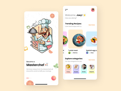 MasterChef - A Mobile App UI Design app chef food food app home page mobile app design mobile app ui design recipe ui ui design uiux uiuxdesign