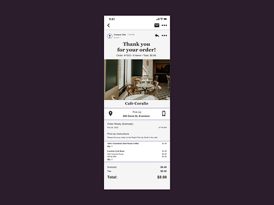 Day 17 - Email Receipt adobe xd app design branding coffee confirmation dailyui dailyuichallenge design email graphic design invoice mobile product design receipt sent text ui update user interface ux