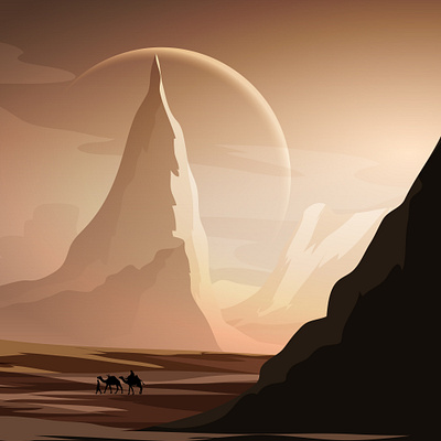 One more Step to Move - | Fantasy Vector Landscape Illustration arab art desert flat illustration illustration vector