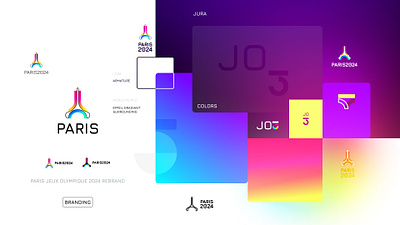 Paris 2024 identity branding design figma gradiant graphic design icon identity illustration logo logo design logomark mark paris paris jo rebrand vector wordmark