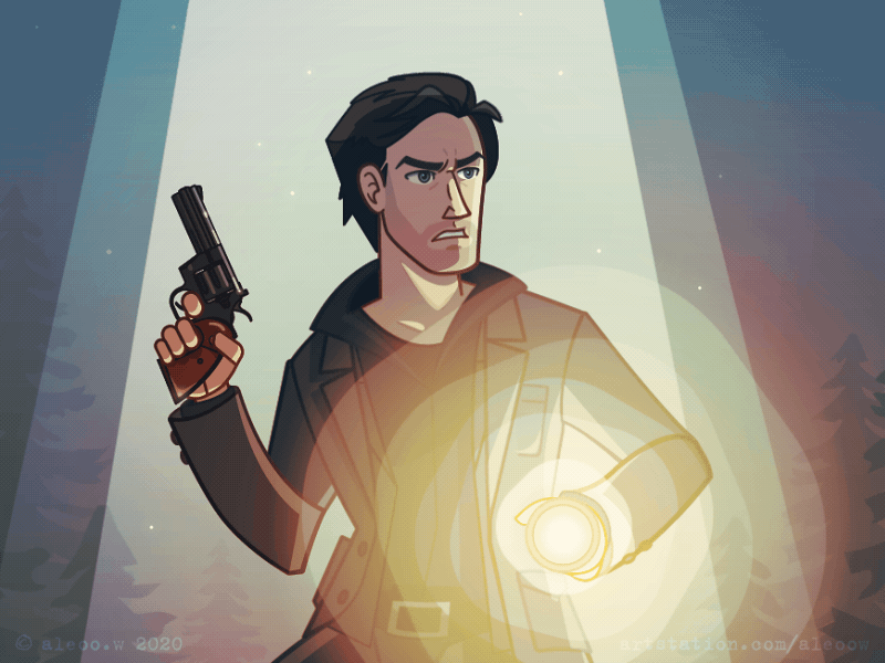 My name is Alan Wake alan wake art character darkness fanart forest game art illustration light night