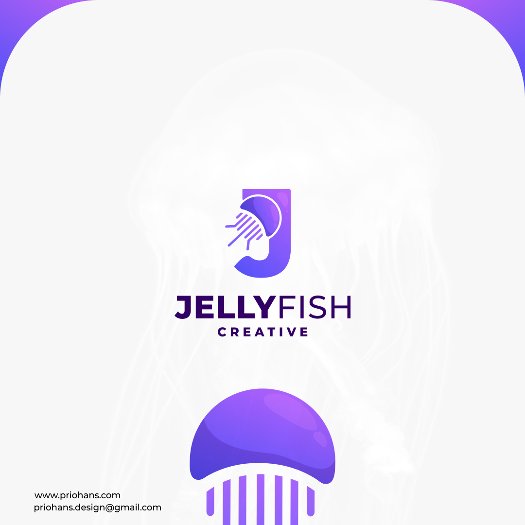 JELLY FISH AND LETTER J LOGO brand brand identity branding color creative logo design exclusive logo illustration j logo jellyfish jellyfish logo letter j logo logo designer meaningful logo prio hans typography vector