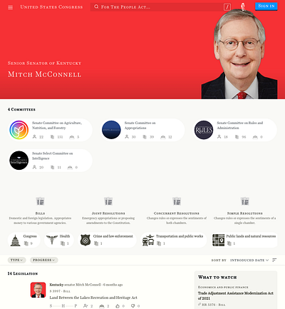 Mitch McConnel Profile Page app design ui web