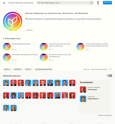 Senate Committee Profile Page app committee congress design ui web