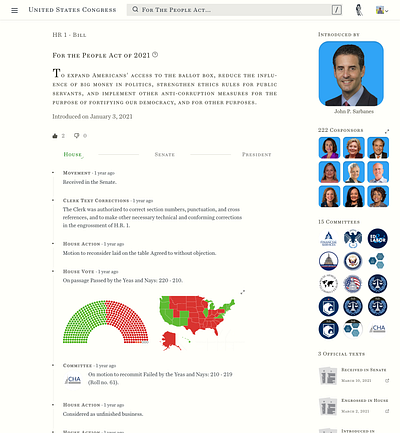 H.R. 1 Legislation Page app bill congress design legislation ui web